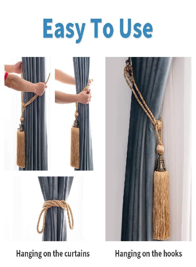Melodieux Decorative Curtain Tiebacks Antique Tassels Holdbacks - Home Office Windows Drapery Fasteners Fringe Ropes, Set of 2 (Beige) - Image 2