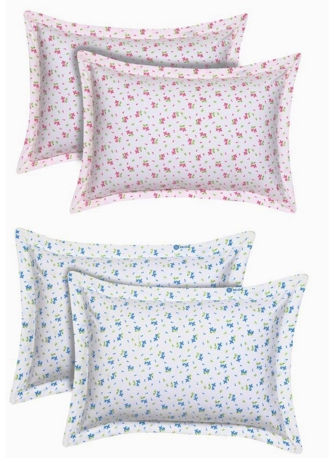HOUSE FOX Zipper Cotton Pillow Covers/Cases/Protectors (NOT Pillow) Set of 2 Pair Or 4 Pcs,Size -18x28inch with Zip/Chain (Standard, Pink Blue Flower) - Image 1