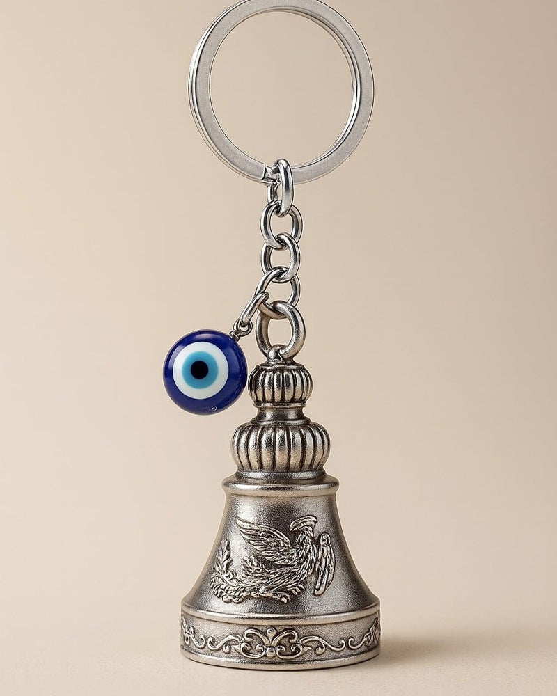 Tiny Tim Store Guardian Bell with Evil Eye Charm – Protective Motorcycle & Car Accessory – Tibetan-Inspired Design – Wards Off Negative Energy – Ideal Gift for Bikers & Travelers - Image 1
