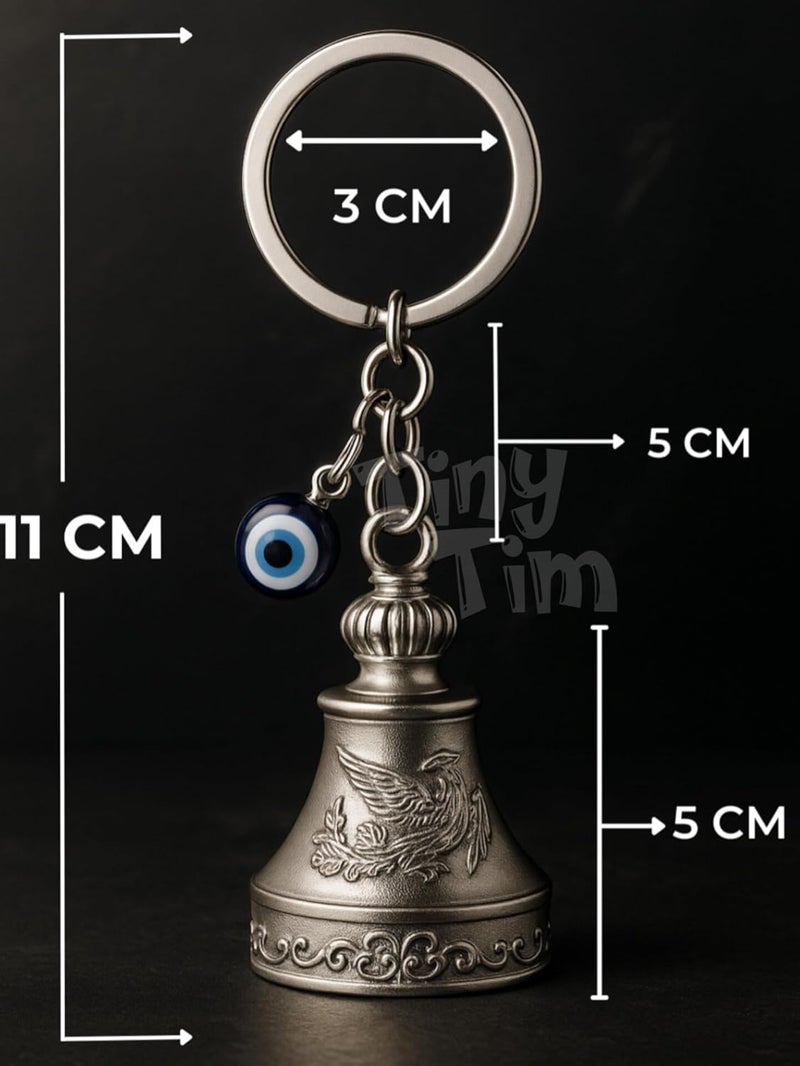Tiny Tim Store Guardian Bell with Evil Eye Charm – Protective Motorcycle & Car Accessory – Tibetan-Inspired Design – Wards Off Negative Energy – Ideal Gift for Bikers & Travelers - Image 2
