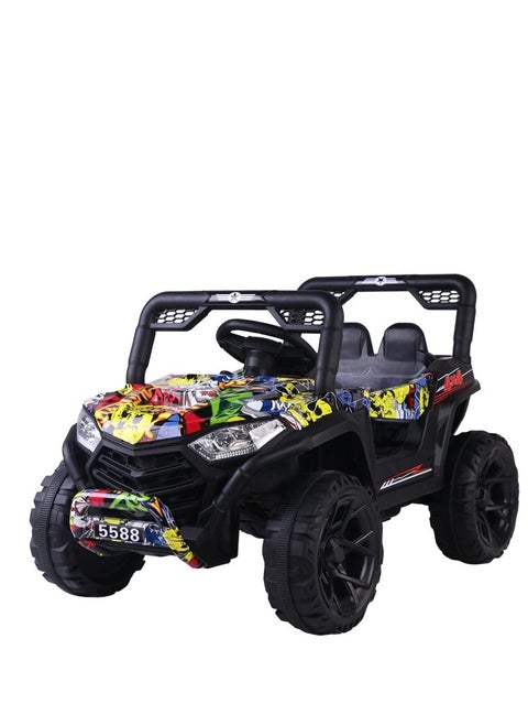 12V Kids Electric Car with Dual Battery and Dual Motors - MP3, Education, LED, Remote Control, and Swing Function, Off-Road Kids Electric Car, Multi-Color Graffiti, Car, Ride on Car