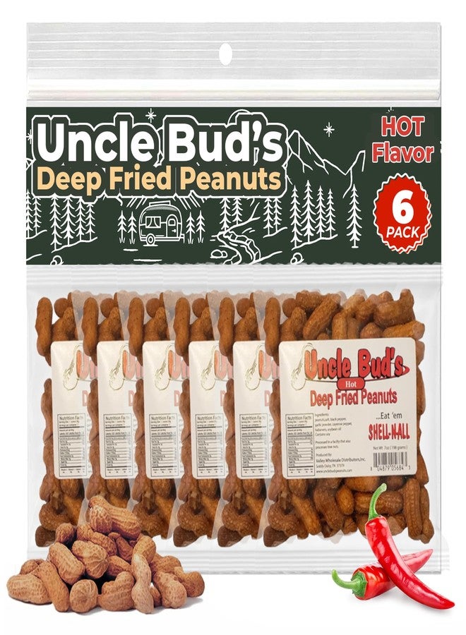 Jerky-n-Spice Uncle Bud's Hot & Spicy Deep Fried Peanuts in Shell (6-Pack) | Premium Flavored Peanuts Variety Combo | Individual Snack Packs | Spicy Nuts In The Shell | Made In The USA - Image 1