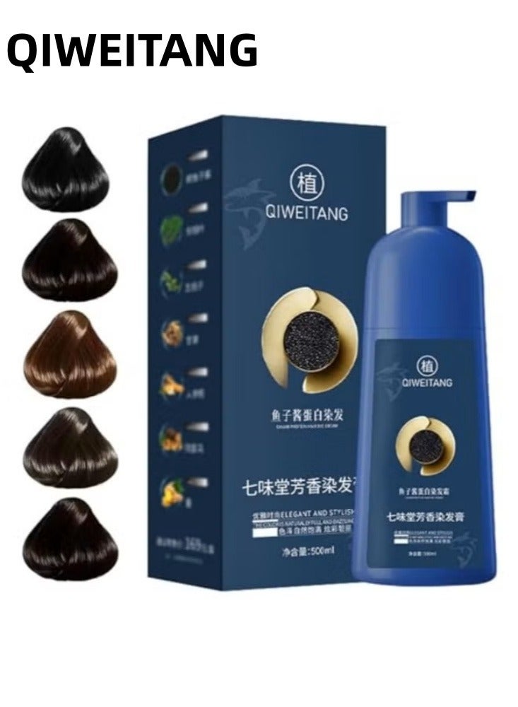 Qiweitang Hair Dye Shampoo, Caviar Protein Hair Dye Shampoo, Nourishing Plant-Based Hairs Coloring Cream, 2-In-1 Lasting Hairs Dyes Shampoos, for Gray Hai-r Coverage, Plant Formula - Image 1
