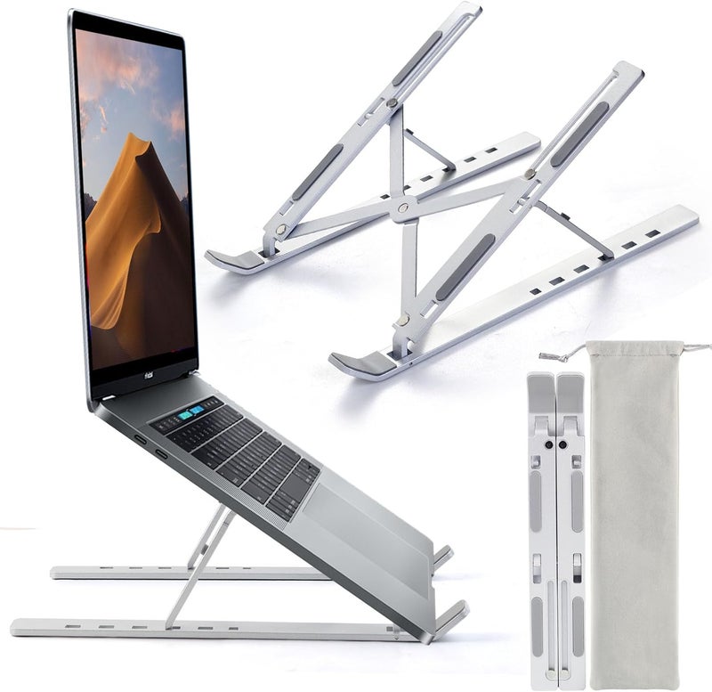SKY-TOUCH Adjustable Laptop Stand for Desk, Portable Computer Support Stand Foldable Laptop Holder, Ventilated Cooling Notebook Stand for MacBook Pro Air, Lenovo, Dell, HP, Laptops,Tablet - Image 1
