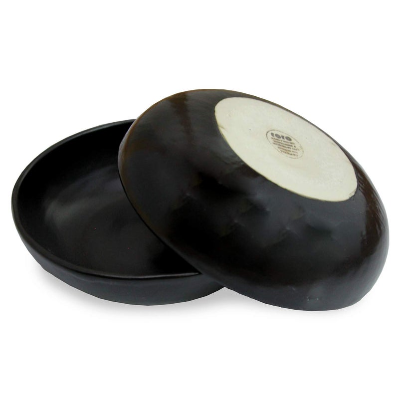 roro 8-Inch Handmade Ceramic Pasta Bowls  Semi-Matte Black (Set of 2) - Artisan Quality  Ceramic Serving Bowls  Perfect for Pasta  Salad  Cereal  Noodles - Microwave  Oven & Dishwasher Safe - Image 4