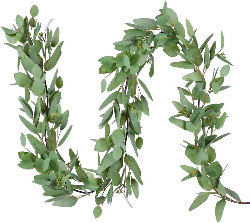 DearHouse 5.5Ft Seeded Eucalyptus Garland, Artificial Vines Faux Eucalyptus Leaves Table Garland Artificial Eucalyptus Garland Greenery Wedding Backdrop Arch Wall Decor - Image 1