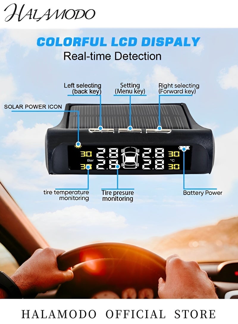 HALAMODO Car Tire Pressure Monitoring System TPMS Solar Monitor System Universal Wireless Car Alarm Waterproof External Sensors with 6 Modes Real-time & Temperature for Car & RV & Trailer  - Image 4