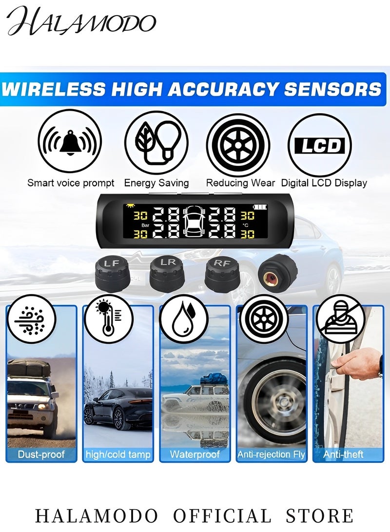 HALAMODO Car Tire Pressure Monitoring System TPMS Solar Monitor System Universal Wireless Car Alarm Waterproof External Sensors with 6 Modes Real-time & Temperature for Car & RV & Trailer  - Image 5