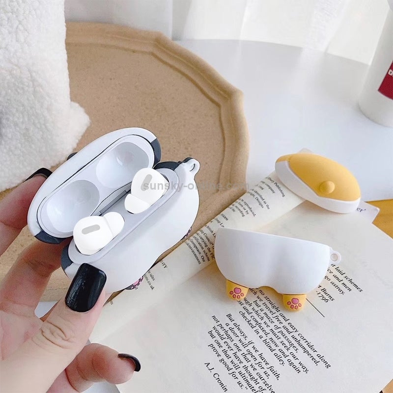 Lovely Corgi Fart Wireless Earphones Shockproof Silicone Protective Case for Apple AirPods Pro(Grey)