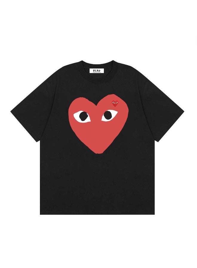 PLAY Red Heart & Mini Heart Eye Print Black Oversized T-Shirt Size 3XL - Image 1