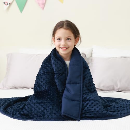 Mr. Sandman Weighted Blanket 7LBS 41 x 60 Inches, Minky Dots Heavy Blanket with Glass Beads, Soft and Cooling for School and Home, Navy Blue - Image 1