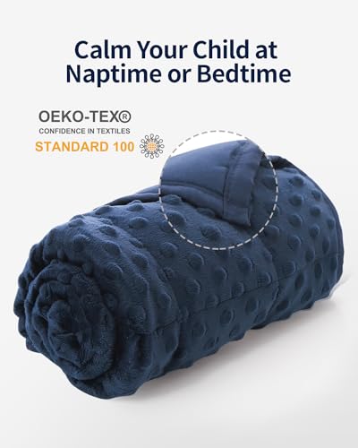 Mr. Sandman Weighted Blanket 7LBS 41 x 60 Inches, Minky Dots Heavy Blanket with Glass Beads, Soft and Cooling for School and Home, Navy Blue - Image 2