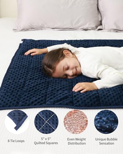 Mr. Sandman Weighted Blanket 7LBS 41 x 60 Inches, Minky Dots Heavy Blanket with Glass Beads, Soft and Cooling for School and Home, Navy Blue - Image 4