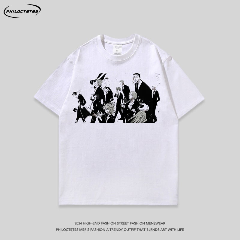 Harajuku Hip Hop Cartoon Printed Heavy Wash Water Dressed Short Sleeve T-Shirt Men'S And Women'S Hiphop Street Loose Half Sleeve Tee - Image 2