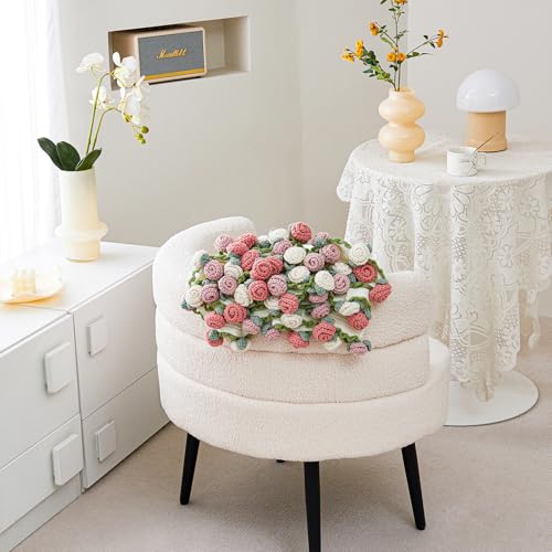 Longhui bedding Crochet Flower Bouquet Throw Blanket, Handmade Knitted Blanket with Rose Flowers, Cute Romantic Gift for Her Girlfriend Mom Mother’s Day Valentine Wedding Anniversary Birthday, Pink and White - Image 4