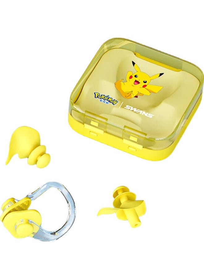 Swans Pokemon Children'S Swimming Nose Clip Earplugs, Professional Waterproof Soundproof Anti-Choking Water Swimming Equipment, Pikachu - Image 1