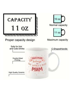 RYN 1pc, Best Mum Mug, Mother Gift, Gift for Her, Mummy Grandma Gift for Mom, Pink Mothers Day Present, Wife for Sister, Birthday Gift, Funny Gift, Tea Cup, 11oz Ceramic Coffee Mug Double-sided Design, Drinkware, Home Decor  - Image 3