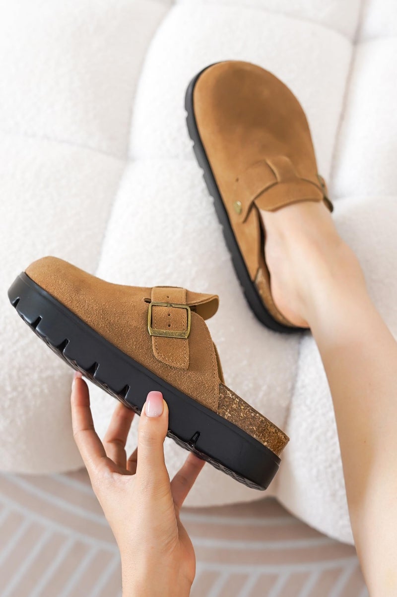 Project Cloud 100% Genuine Leather Platform Clogs for Women Footwear - Memory Foam Arch Support Cork Footbed Casual Shoes & Mules for Women 2026 (Benton Chunky, TAN, 8.5) - Image 2