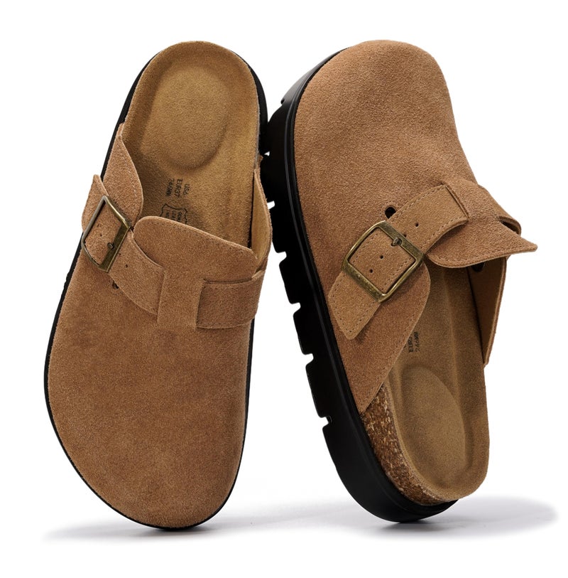 Project Cloud 100% Genuine Leather Platform Clogs for Women Footwear - Memory Foam Arch Support Cork Footbed Casual Shoes & Mules for Women 2026 (Benton Chunky, TAN, 8.5) - Image 1