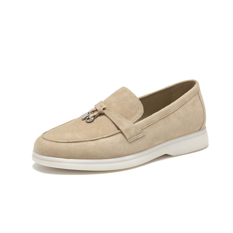 BEAU TODAY Suede Loafers Flats for Women Womens Slip On Penny Loafers Leather Driving Comfortable Dress Ladies Loafers Casual Office Work Shoes Beige US 75