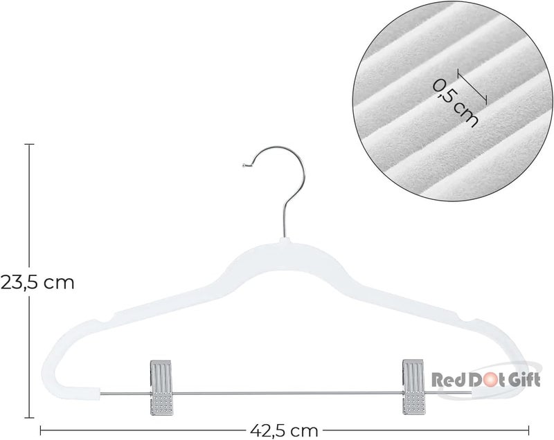 Red Dot Gift ®10-Pack White Non-Slip Velvet Hangers with Clip 42.5cm/16.8 Inch- 360 Degree Rotatable Hook - Durable & Slim - Non Slip Hangers for Coat Hangers - Pant Hangers… - Image 2