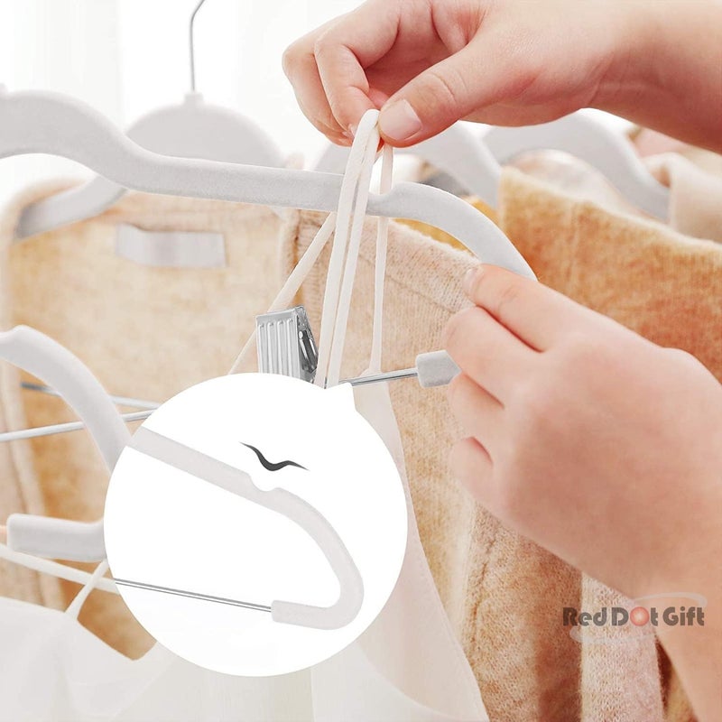Red Dot Gift ®10-Pack White Non-Slip Velvet Hangers with Clip 42.5cm/16.8 Inch- 360 Degree Rotatable Hook - Durable & Slim - Non Slip Hangers for Coat Hangers - Pant Hangers… - Image 3