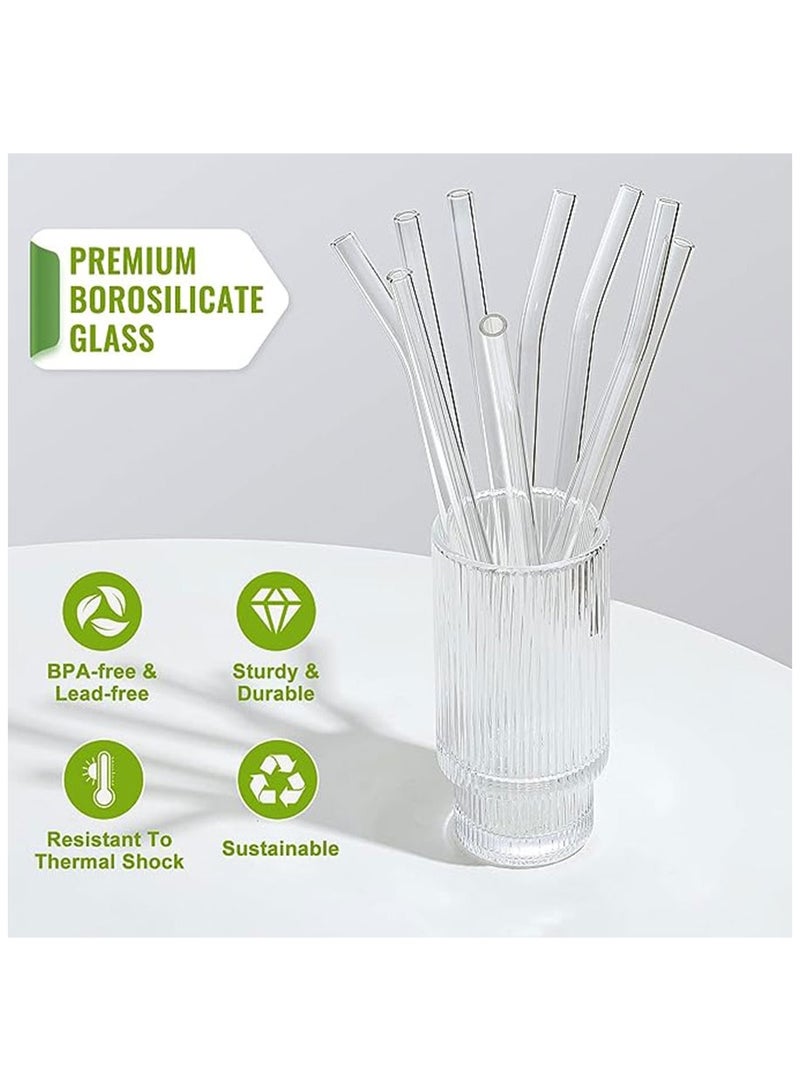 أنابيب الزجاج، ذات الاستخدام المتكرر، شفافة ومقاومة للحرارة العالية، مجموعة من 4 أنابيب مستقيمة و 4 أنابيب ملفوفة مع فرشتي تنظيف، مثالية للسموثيات والميلك شيك والشاي والعصائر، آمنة للغسالة (10 قطع) - Image 3