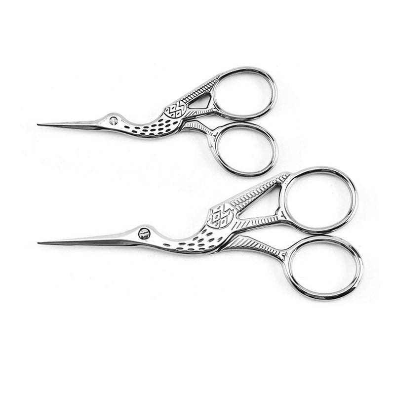 Acronde 2PCS Vintage Stork Shape Sewing Scissors Stainless Steel Tailor Scissors Sharp Sewing Shears for Embroidery, Craft, Art Work & Everyday Use (Silver) - Image 2