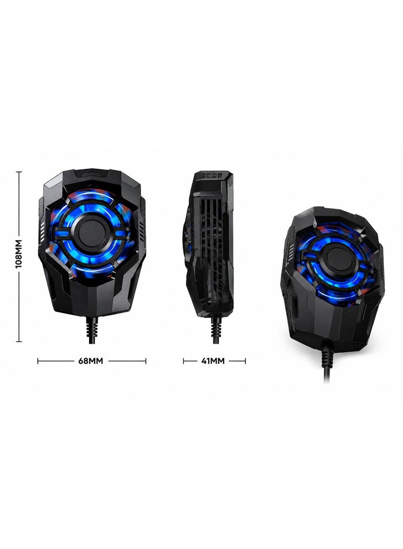 مبرد الهاتف المحمول F18 (سلكي) – يعمل عبر منفذ USB (جهد 5 فولت) ويتميز بتقنية تبريد متطورة، ومروحة هادئة بسرعة 5500 دورة في الدقيقة، وتدفق هواء بزاوية 360 درجة لضمان تبريد سريع وفعال. يأتي المبرد مزوداً بمشبك خلفي عالمي يناسب معظم الهواتف الذكية، مما يجعله مثالياً للألعاب والاستخدام اليومي، كما يُعد هدية عصرية ومميزة لجميع المناسبات. - Image 3