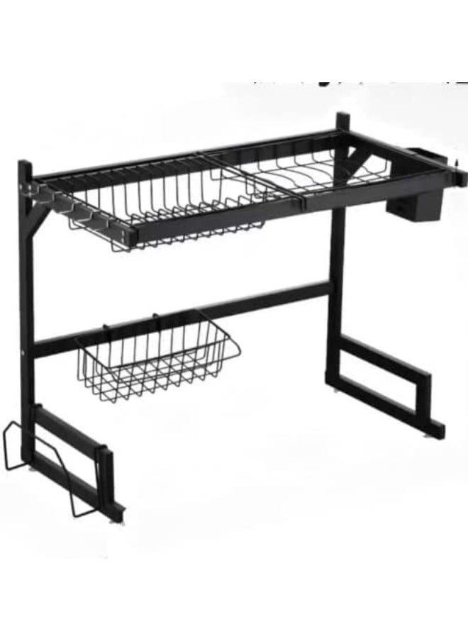 VIO Over The Sink Dish Drying Rack  Dish Drainer Rack with Utensil Sponge Holder Sink Caddy for Kitchen Counter Organization  Black  - Image 4