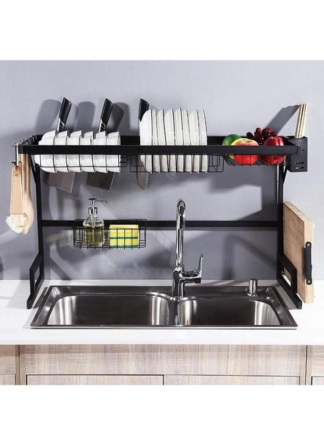 VIO Over The Sink Dish Drying Rack  Dish Drainer Rack with Utensil Sponge Holder Sink Caddy for Kitchen Counter Organization  Black  - Image 1
