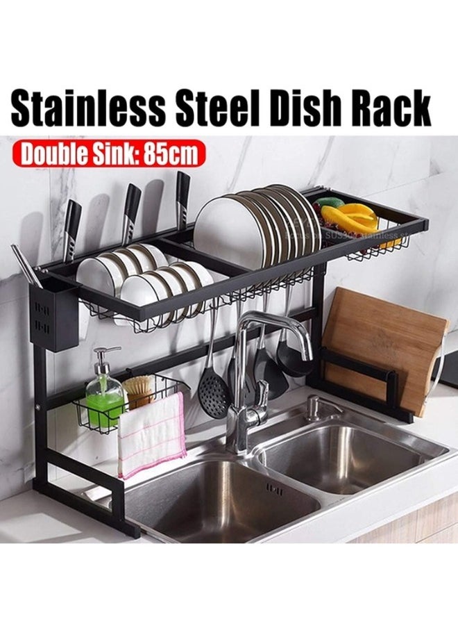 VIO Over The Sink Dish Drying Rack  Dish Drainer Rack with Utensil Sponge Holder Sink Caddy for Kitchen Counter Organization  Black  - Image 2