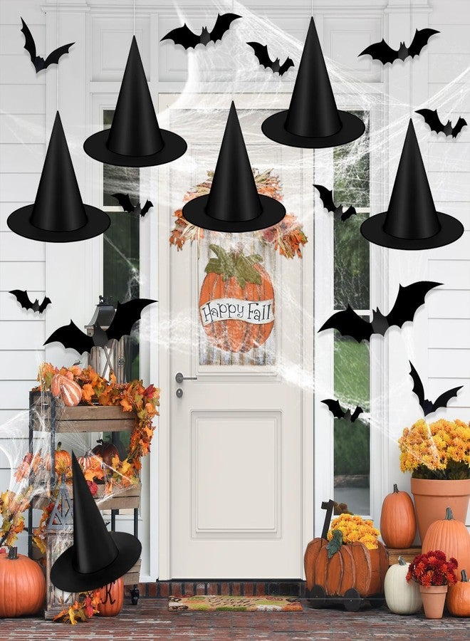 JMUQ 6 PCS Halloween Witch Hats,Hanging Witch Hats,With 3D Bats Stickers Witch Costume Accessory Decorations for Halloween Decorations Indoor Outdoor Yard Party Decorations - Image 1