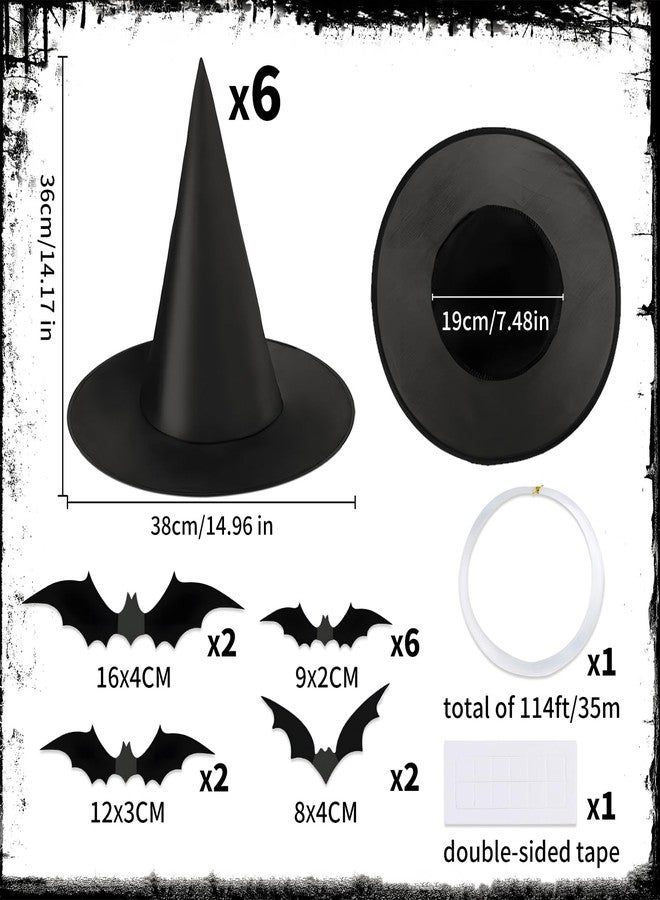 JMUQ 6 PCS Halloween Witch Hats,Hanging Witch Hats,With 3D Bats Stickers Witch Costume Accessory Decorations for Halloween Decorations Indoor Outdoor Yard Party Decorations - Image 2