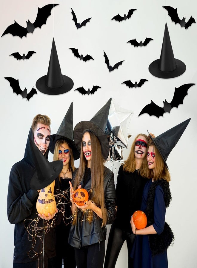 JMUQ 6 PCS Halloween Witch Hats,Hanging Witch Hats,With 3D Bats Stickers Witch Costume Accessory Decorations for Halloween Decorations Indoor Outdoor Yard Party Decorations - Image 5
