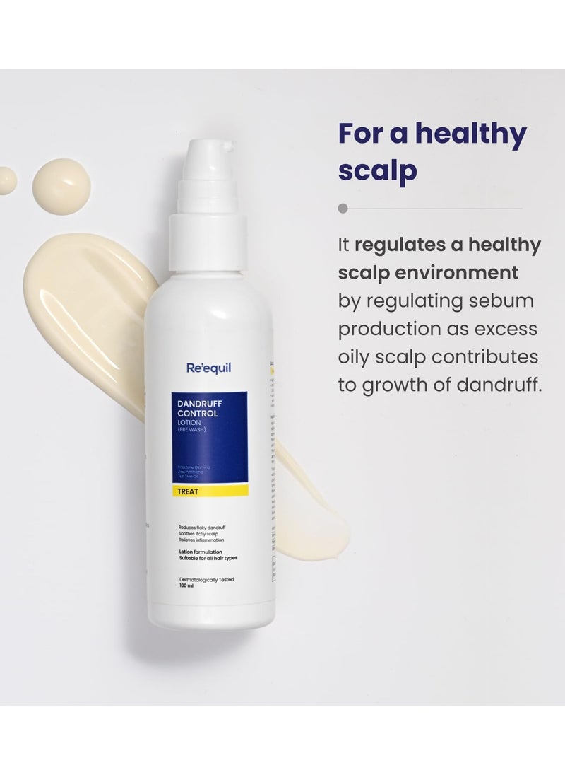 RE' EQUIL - Dandruff Control Lotion (Pre Wash) | Reduces Severe, Greasy, And Flaky Dandruff | Reduces Dryness & Itching | No Drip Formulation | All Hair Types | 100Ml - Image 1