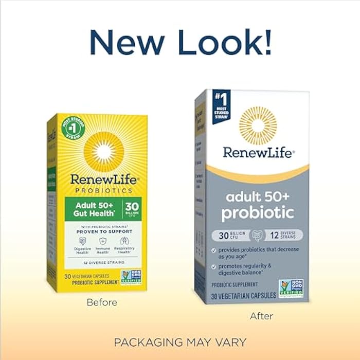 Renew Life Probiotic Adult 50 Plus Probiotic Capsules, Daily Supplement Supports Urinary, Digestive and Immune Health, 30 Billion CFU, 30 Count, Packaging May Vary - Image 2