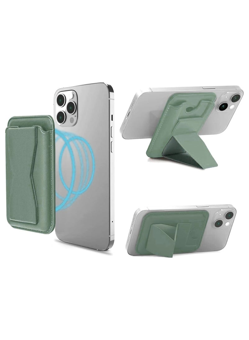 هوكو حامل هاتف مغناطيسي فاخر مع حامل لهاتف iPhone وSamsung - جلد بولي يوريثان أخضر رفيع، قبضة آمنة، مانع لترددات الراديو، حامل بطاقات بسيط للرجال والنساء - مناسب لهواتف iPhone 16 و15 و14 و13 و12 وPro وPro Max - يحمل ما يصل إلى 3 بطاقات - Image 1