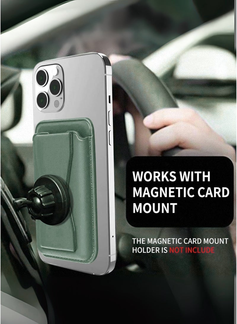 هوكو حامل هاتف مغناطيسي فاخر مع حامل لهاتف iPhone وSamsung - جلد بولي يوريثان أخضر رفيع، قبضة آمنة، مانع لترددات الراديو، حامل بطاقات بسيط للرجال والنساء - مناسب لهواتف iPhone 16 و15 و14 و13 و12 وPro وPro Max - يحمل ما يصل إلى 3 بطاقات - Image 2