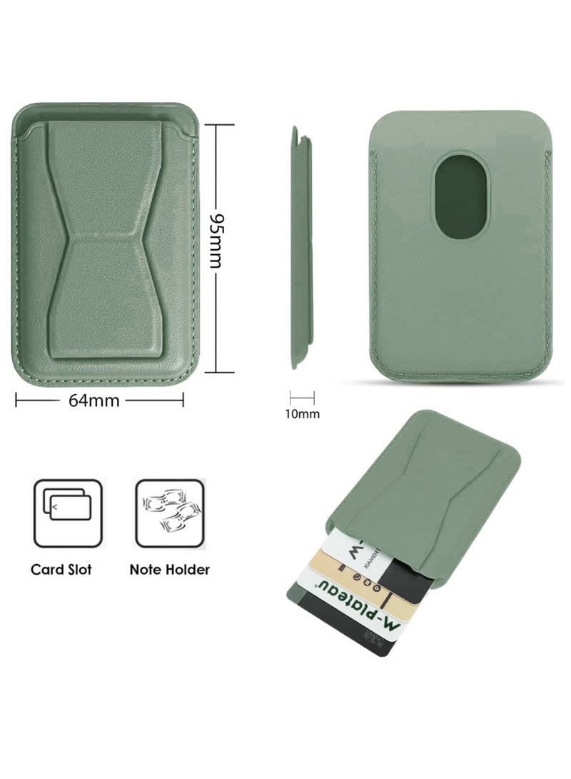 هوكو حامل هاتف مغناطيسي فاخر مع حامل لهاتف iPhone وSamsung - جلد بولي يوريثان أخضر رفيع، قبضة آمنة، مانع لترددات الراديو، حامل بطاقات بسيط للرجال والنساء - مناسب لهواتف iPhone 16 و15 و14 و13 و12 وPro وPro Max - يحمل ما يصل إلى 3 بطاقات - Image 3