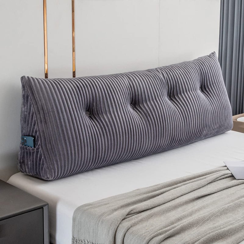 Activance Large Triangular Headboard Wedge Bed Rest Reading Pillow Backrest Positioning Support Bolster Cushion with Removable Cover Grey Full 54x8x20 Inches