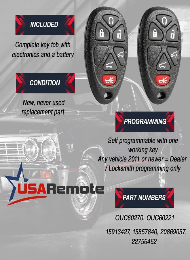 USARemote Car Key Fob Keyless Entry Remote with Ignition Key fits Chevy, Cadillac, GMC (OUC60270, OUC60221), Set of 2 - Image 3