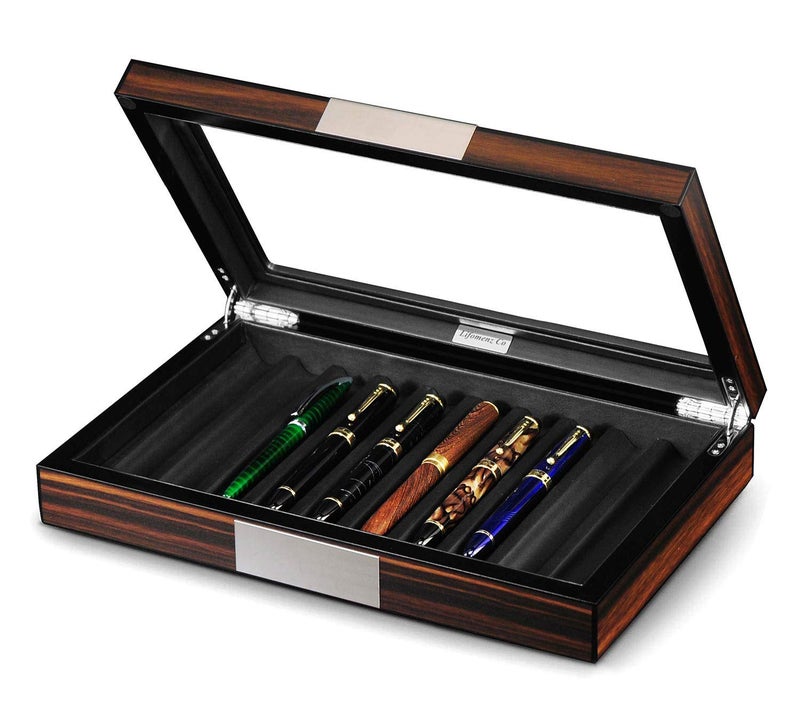 Lifomenz Co Wood Pen Box 10 Pen Organizer Box,Glass Storage Box with Lid,Top Glass Window Pen Collection Display Case - Image 1