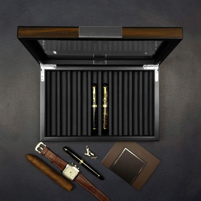 Lifomenz Co Wood Pen Box 10 Pen Organizer Box,Glass Storage Box with Lid,Top Glass Window Pen Collection Display Case - Image 5