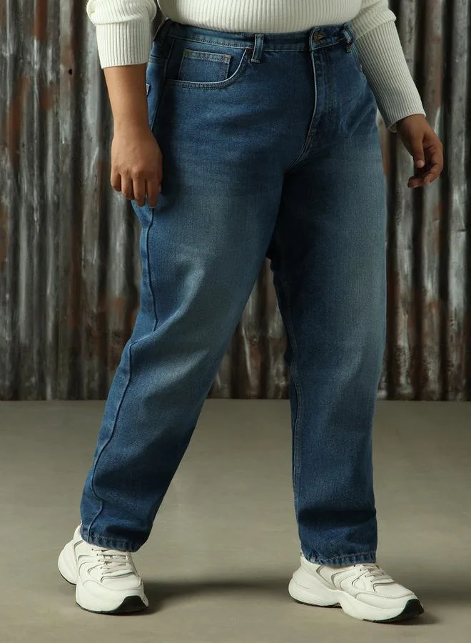 HIGH STAR Women High Rise Mom Fit Light Fade Jeans