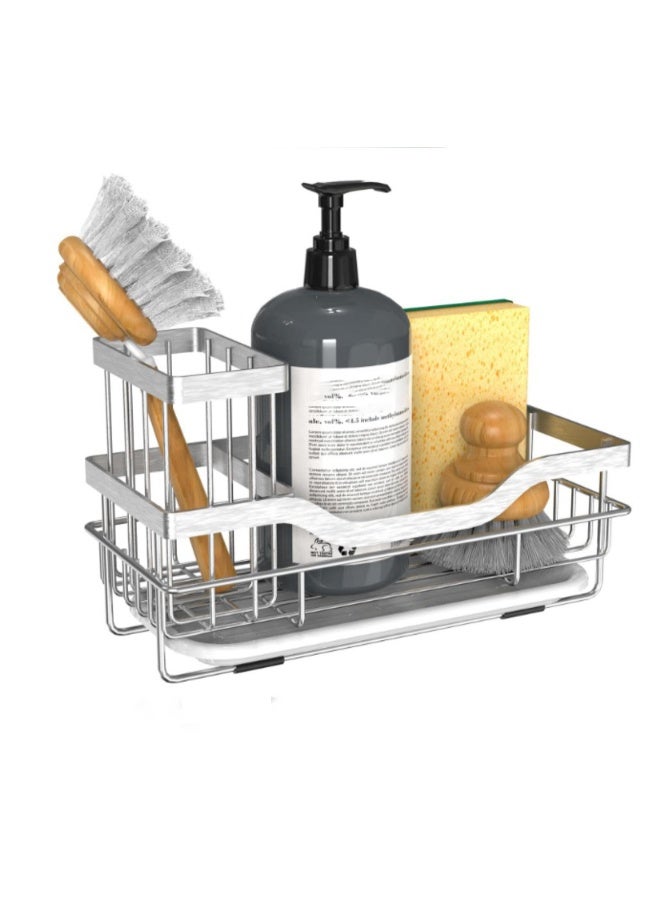 Relex Kitchen Sink Shelf, Multifunctional Sponge Holder with Removable Drain Tray, Kitchen Sink Caddy Organizer for Countertop Storage (Silver) - Image 1
