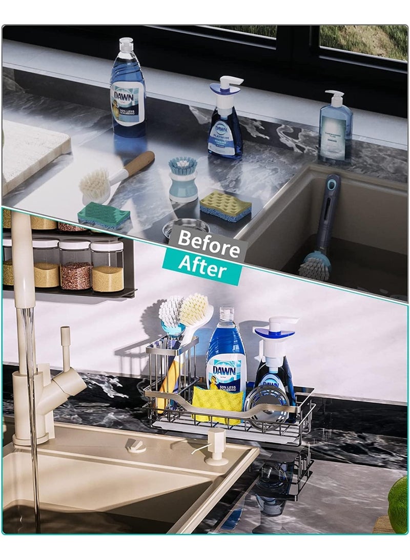 Relex Kitchen Sink Shelf, Multifunctional Sponge Holder with Removable Drain Tray, Kitchen Sink Caddy Organizer for Countertop Storage (Silver) - Image 5