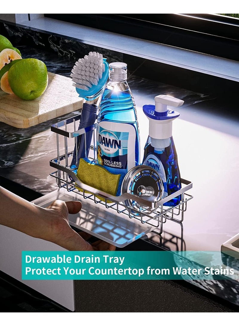 Relex Kitchen Sink Shelf, Multifunctional Sponge Holder with Removable Drain Tray, Kitchen Sink Caddy Organizer for Countertop Storage (Silver) - Image 4