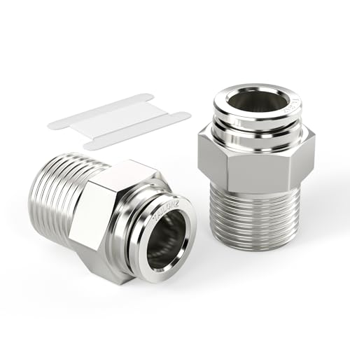 TAILONZ PNEUMATIC 304 Stainless Steel Male Straight 3/8 Inch Tube OD x 1/4 Inch NPT Thread Push to Connect Fittings PC-3/8-N2 (Pack of 2) - Image 1