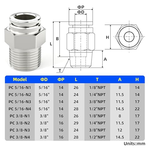 TAILONZ PNEUMATIC 304 Stainless Steel Male Straight 3/8 Inch Tube OD x 1/4 Inch NPT Thread Push to Connect Fittings PC-3/8-N2 (Pack of 2) - Image 2